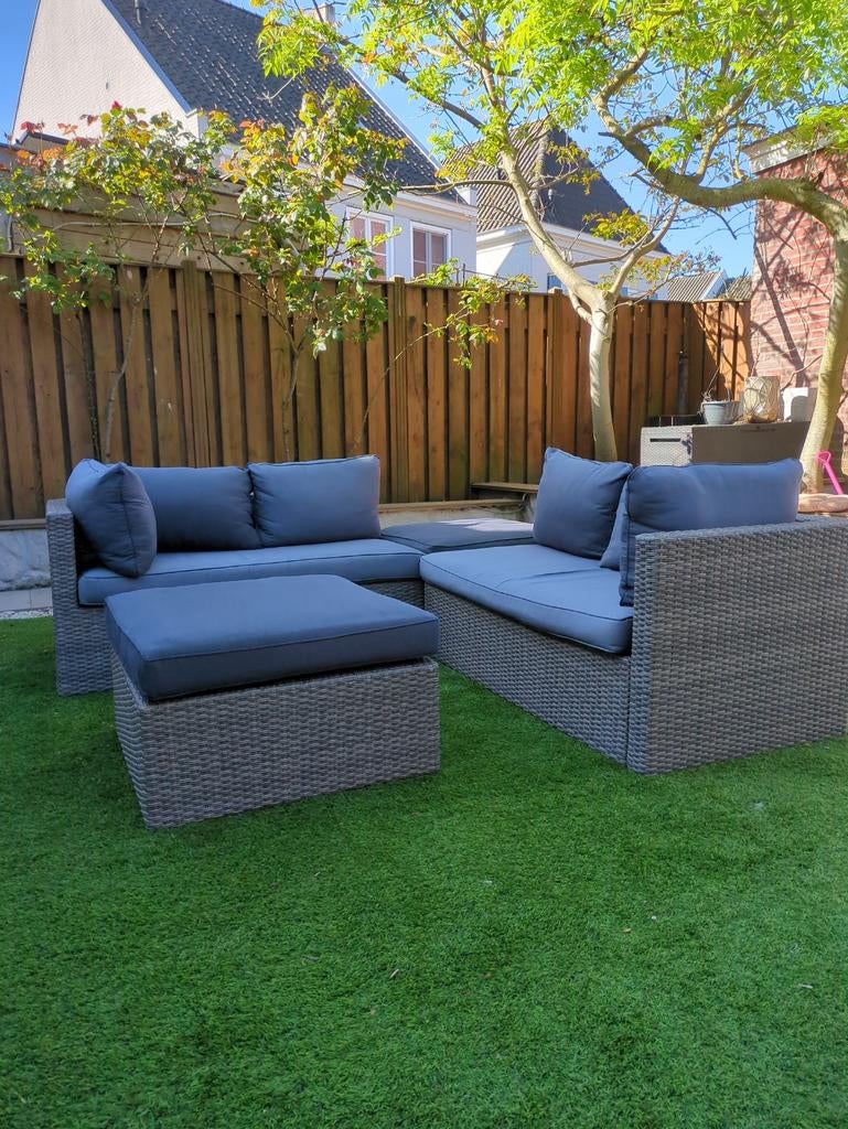 Moderne Wicker Loungeset met Donkergrijze Kussens, Ophalen, 5 zitplaatsen, Loungeset, Wicker