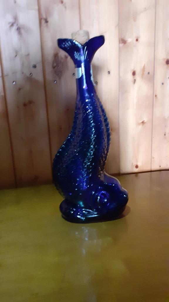 Vintage Kobaltblauwe Glazen Fles in Visvorm, Antiek en Kunst, Ophalen of Verzenden