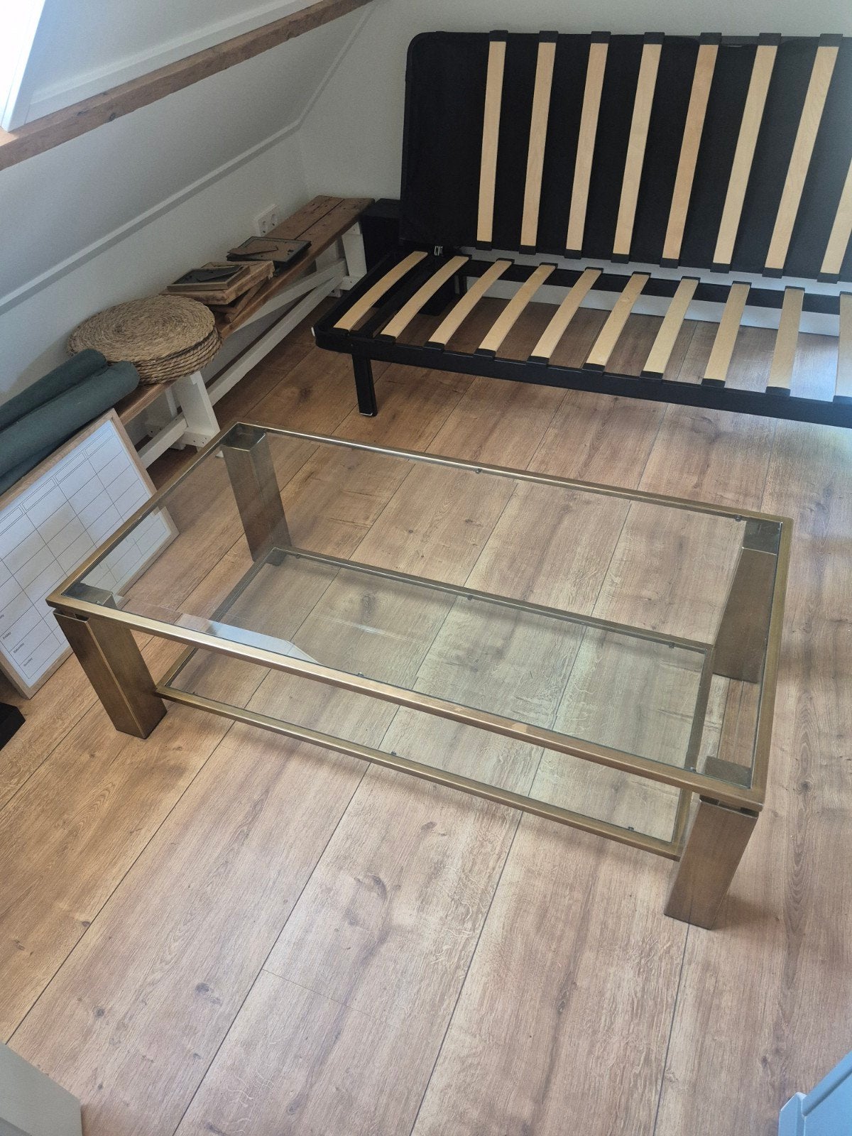 Gouden glazen Salontafel 125x65x40 LxBxH, Huis en Inrichting, Tafels | Salontafels, Ophalen, Gebruikt, 100 tot 150 cm, 50 tot 100 cm