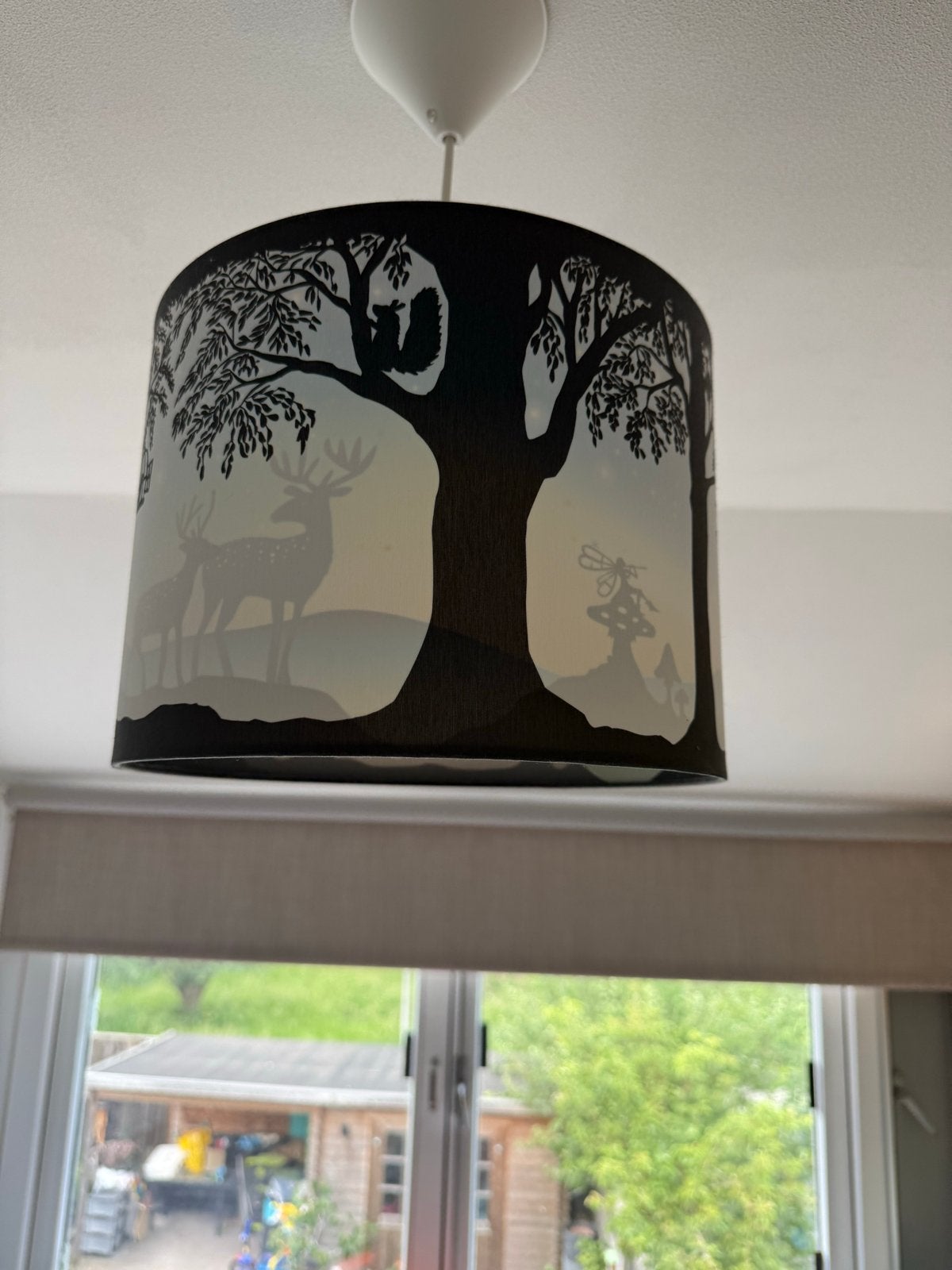 Prachtige Hartendief hanglamp met bosdieren, Ophalen of Verzenden, Zo goed als nieuw, Stof, Minder dan 50 cm