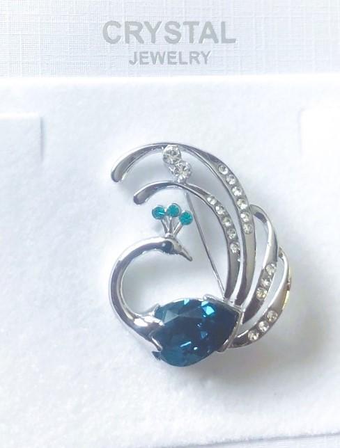 Broche pauw witgoud met kristallen wit en blauw -topaas, Met kristal, Overige materialen, Verzenden, Nieuw