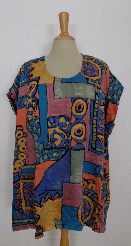 Hand gemaakte fleurige print tuniek! XL/XXL, Verzenden, Zo goed als nieuw, Maat 46/48 (XL) of groter, Blauw