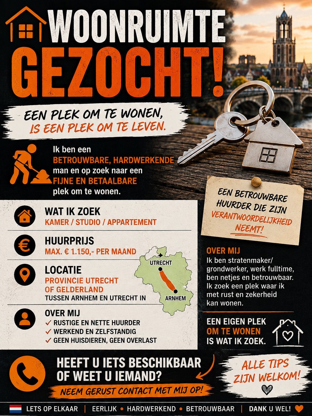Woonruimte gezocht, 50 m² of meer, Utrecht