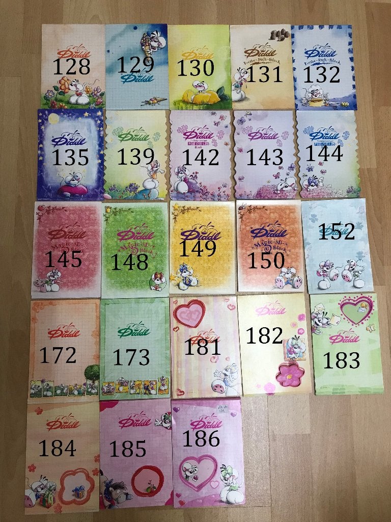 Diddl 21 verschillende A6 verzamel blaadjes, Verzamelen, Diddl, Ophalen of Verzenden, Verschillende figuren, Nieuw, Papier, Kaart of Schrift