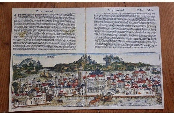 repro antieke kaart van Venetië.  H. Schedel.  15e eeuw, Voor 1800, H. Schedel, Italië, Ophalen of Verzenden