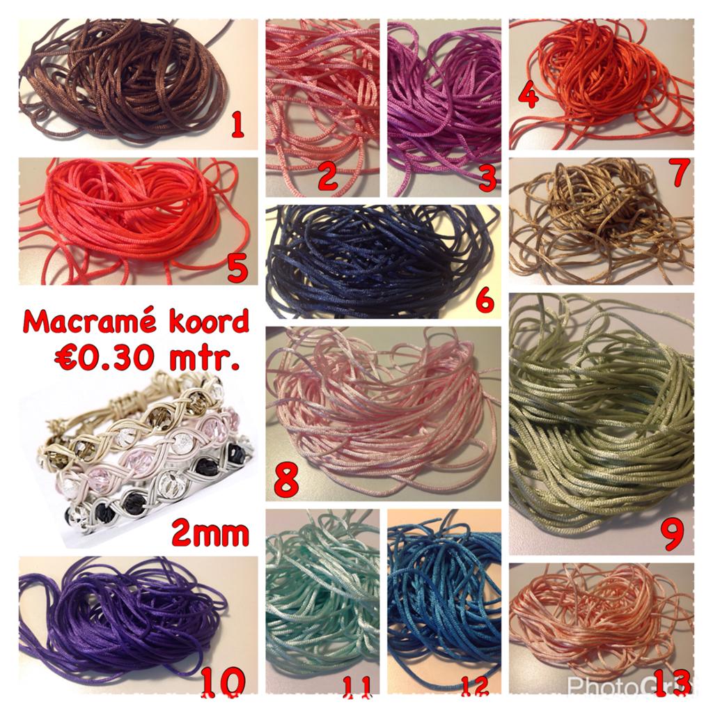 Macramé koord 2mm - Diverse kleuren per meter, Ophalen of Verzenden, Nieuw, Draad