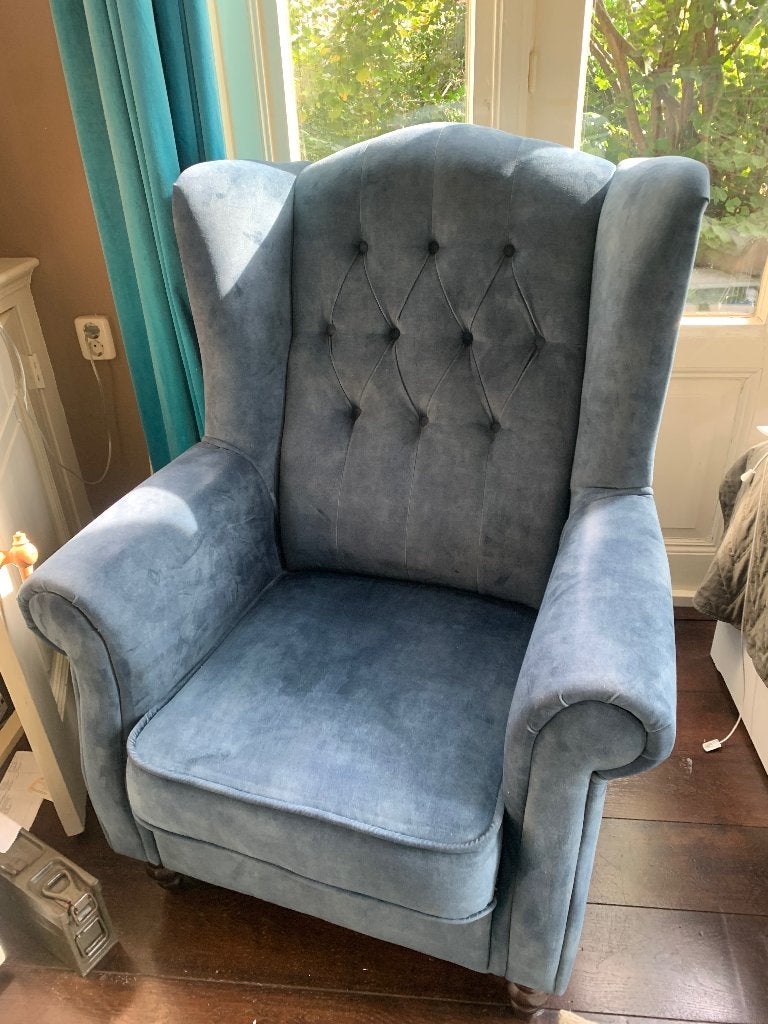 Blauwe verlours Stoel mag weg voor 30€!!!!, Huis en Inrichting, Ophalen, Gebruikt, Barok, Blauw