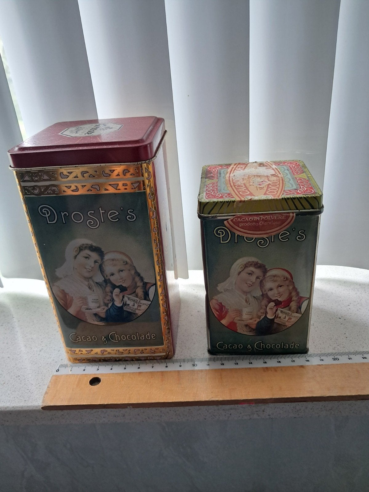 Set van 2 vintage Droste cacaoblikken, Ophalen of Verzenden