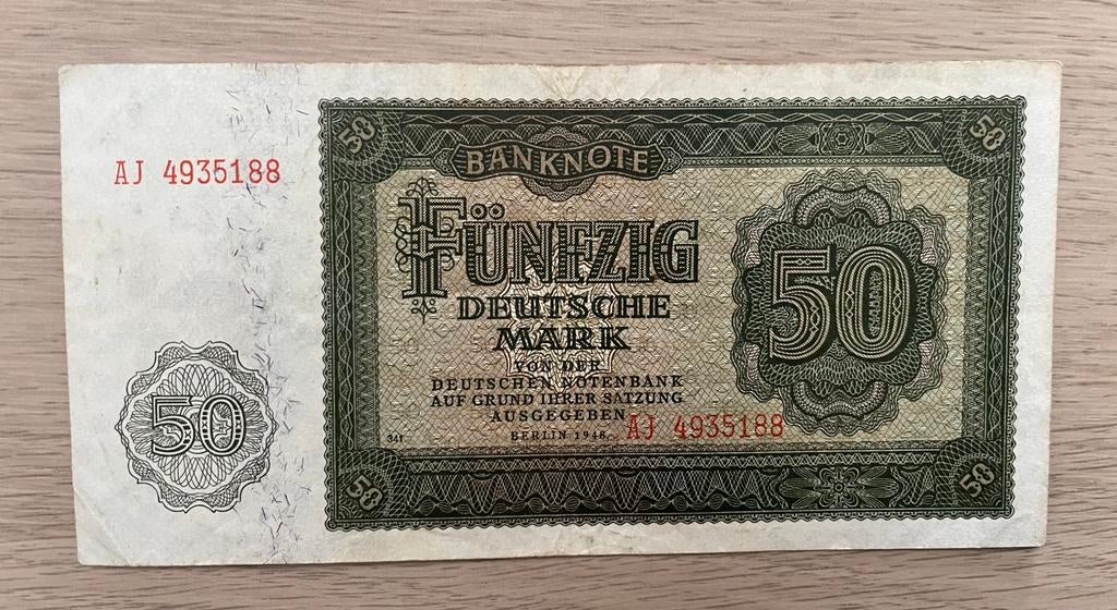 DDR Bankbiljet van 50 mark uit 1948, Verzenden, Duitsland, Los biljet