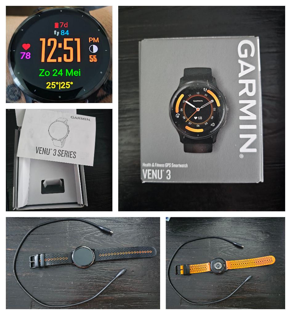 Garmin Venu 3 smartwatch, sporthorloge 45 mm zwart, Zwart, Garmin, Ophalen of Verzenden, Zo goed als nieuw