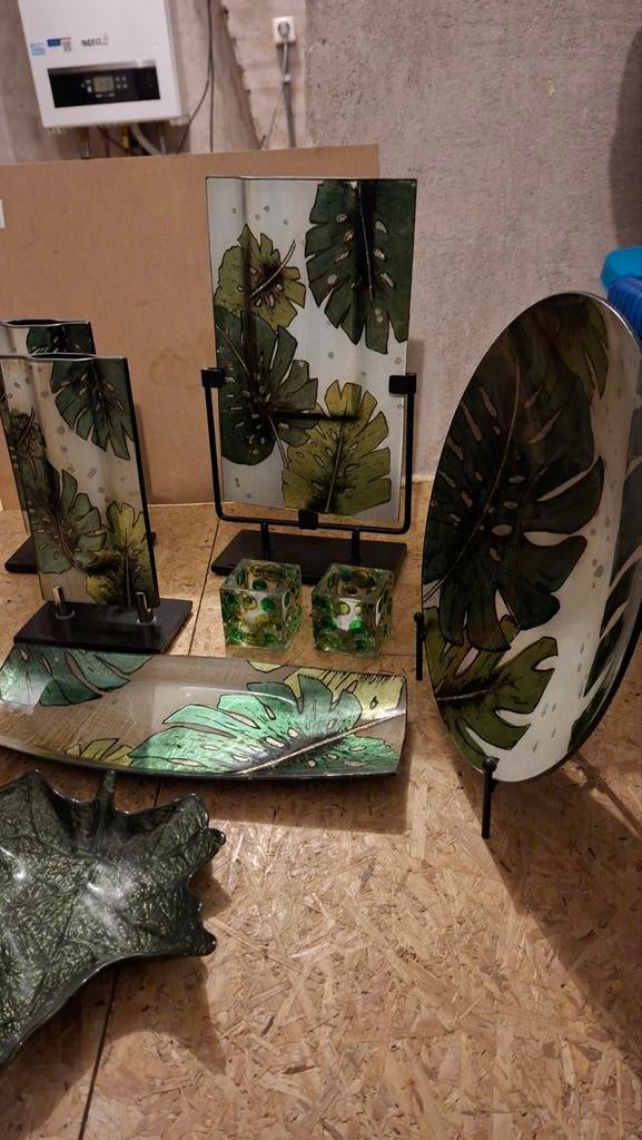 Decoratieve set met Monstera blad design, Groen, Ophalen of Verzenden, Zo goed als nieuw, Modern