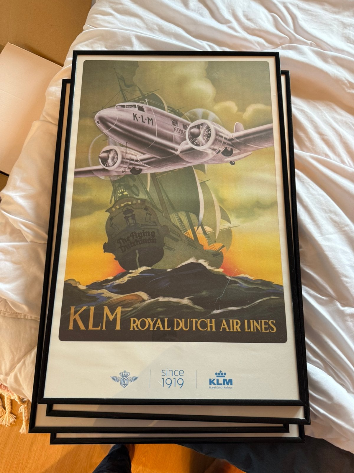 KLM vintage posters 5x met bijpassende lijst, Rechthoekig Staand, Met lijst, Ophalen of Verzenden, Zo goed als nieuw