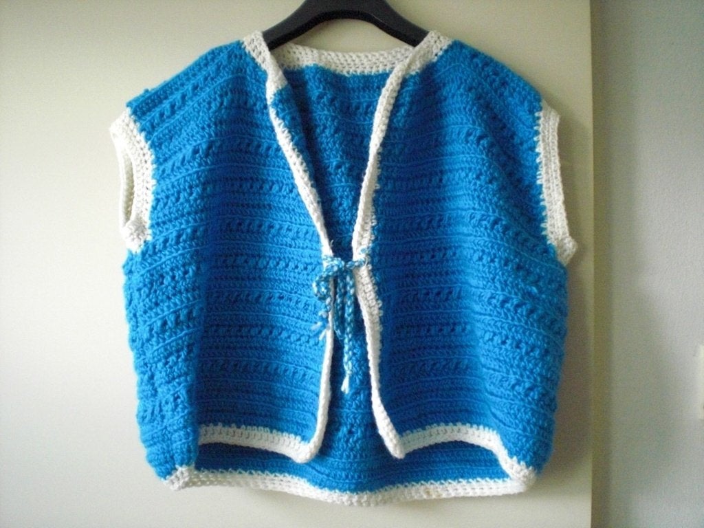 Gehaakt blauw vest, Ophalen of Verzenden, Gedragen, Blauw