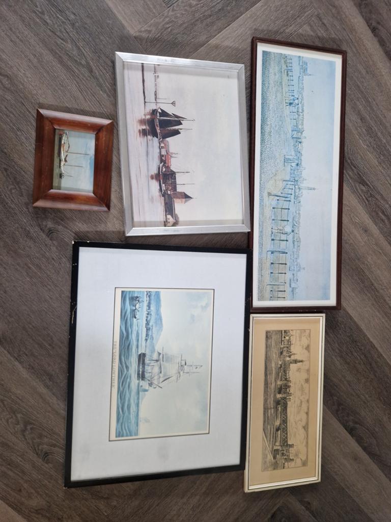 5 Schilderijen/Prints, waaronder stadsgezicht Kampen, Antiek en Kunst, Ophalen of Verzenden