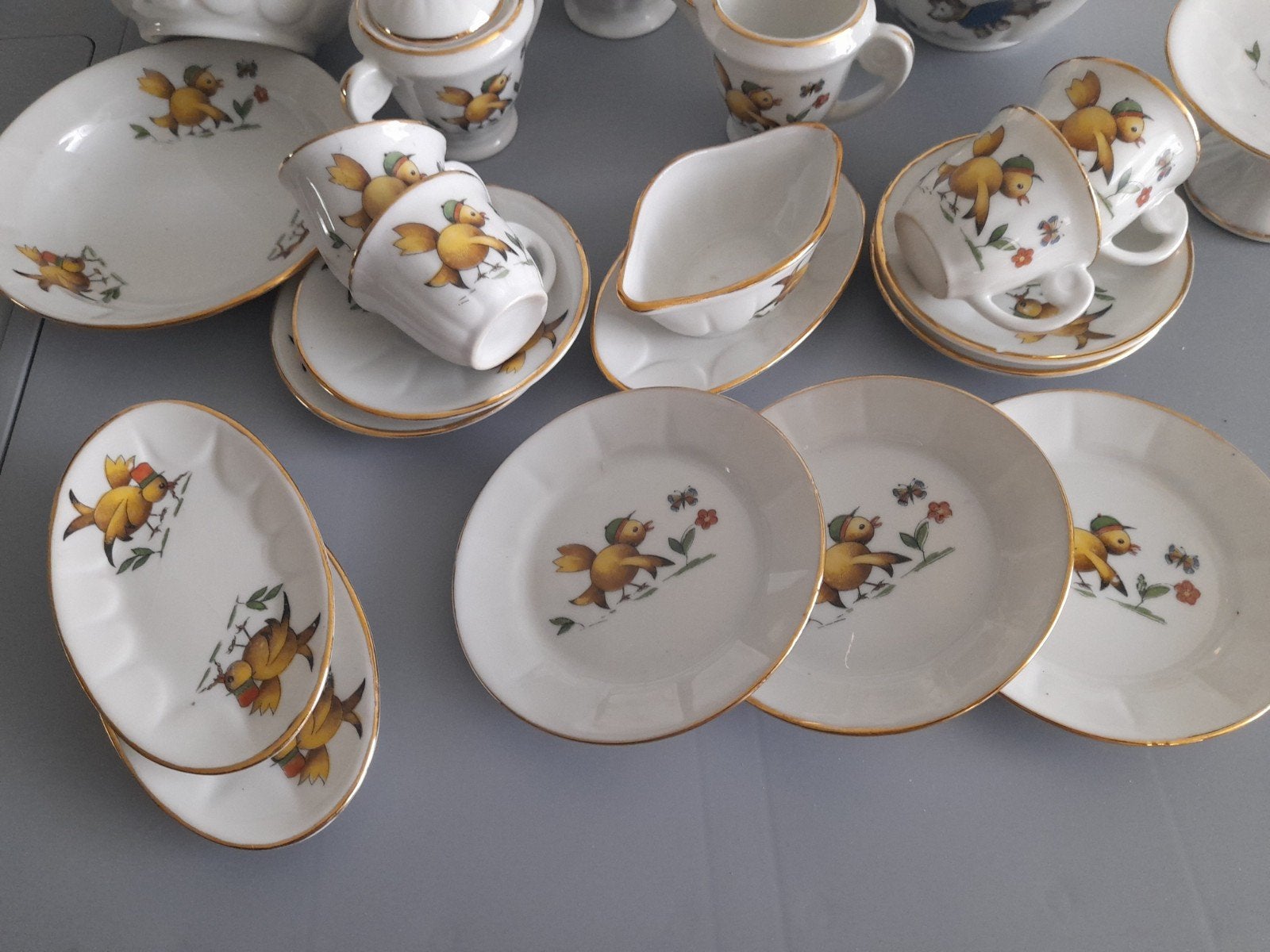 Vintage kinderserviesje met kuikentjes decor, Antiek en Kunst, Ophalen of Verzenden