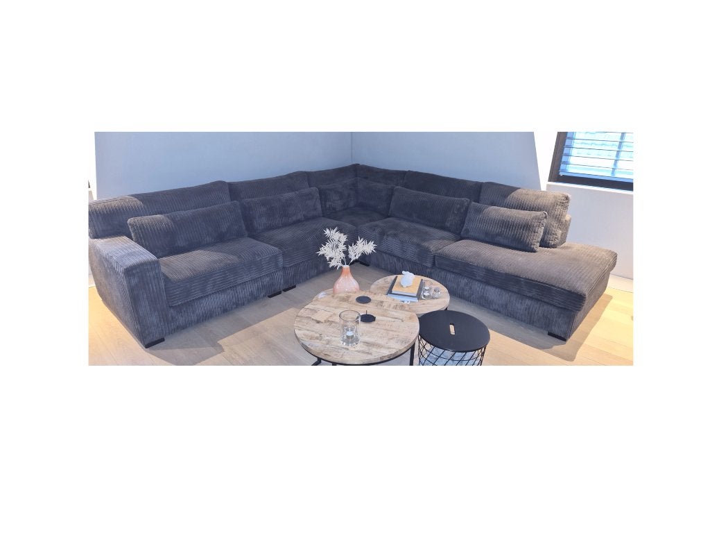 Grote grijze hoekbank brede rib Zitmaxx Franchesca 3,32x3,32, Huis en Inrichting, Banken | Bankstellen, Zo goed als nieuw, Hoekbank