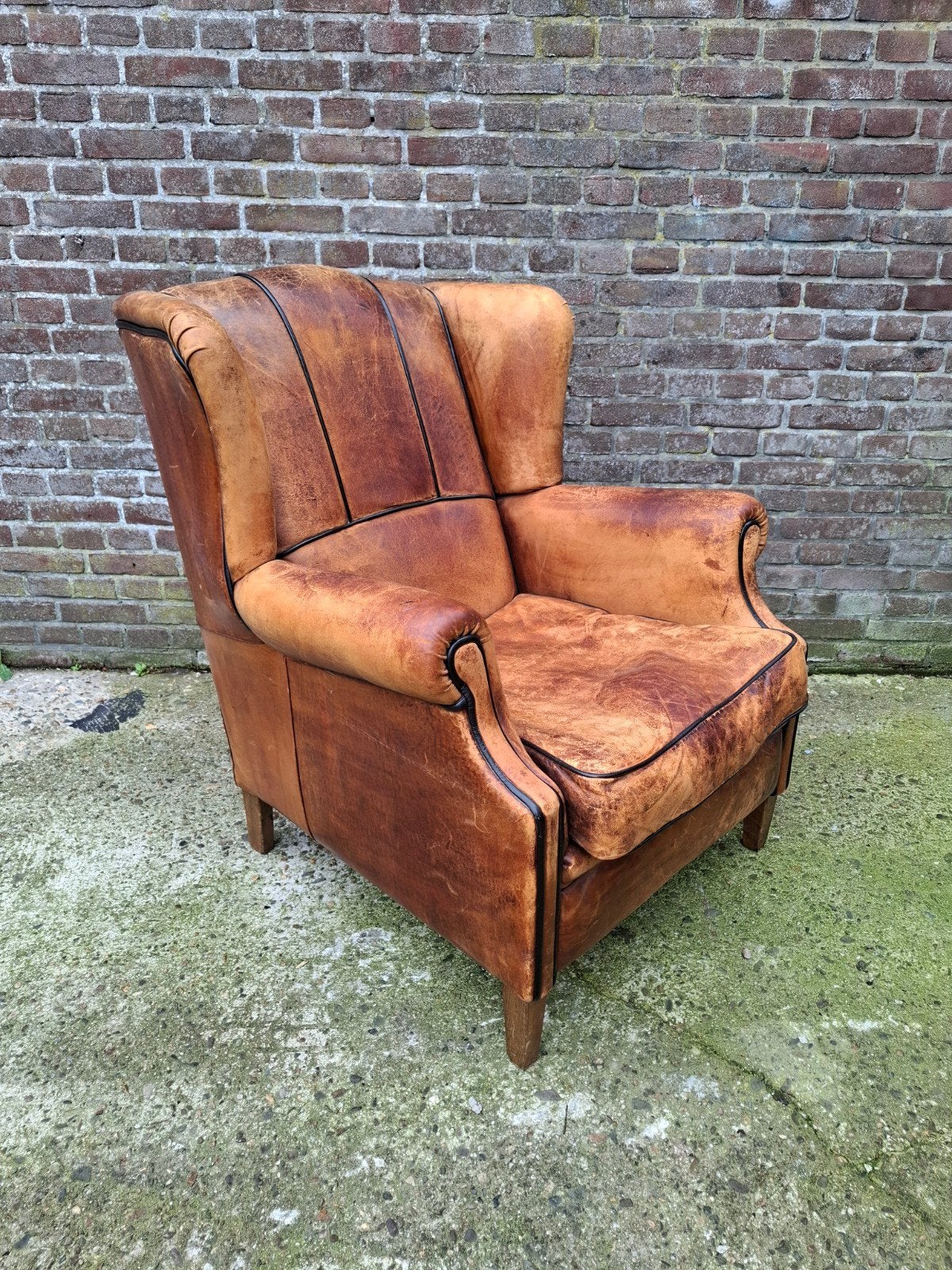 Vintage schapenleren oorfauteuil, Huis en Inrichting, Ophalen, Gebruikt, 75 tot 100 cm, Minder dan 50 cm