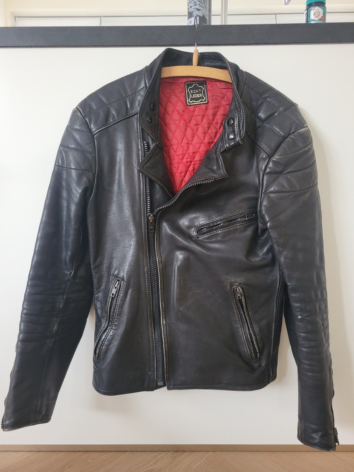 Vintage echt lederen Motorjack - M - donkerbruin, Ophalen, Tweedehands, Heren, Jas | leer