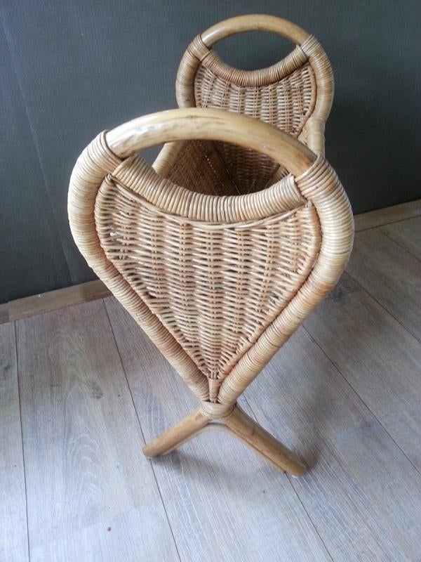 Vintage Rotan Lectuurmand / Krantenbak – Boho Style, Ophalen, Gebruikt