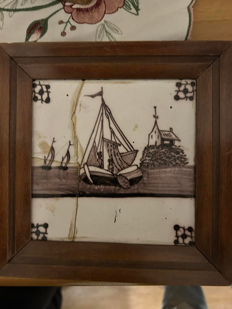 Vintage Tegeltableau met Zeilschip, Antiek en Kunst, Ophalen of Verzenden