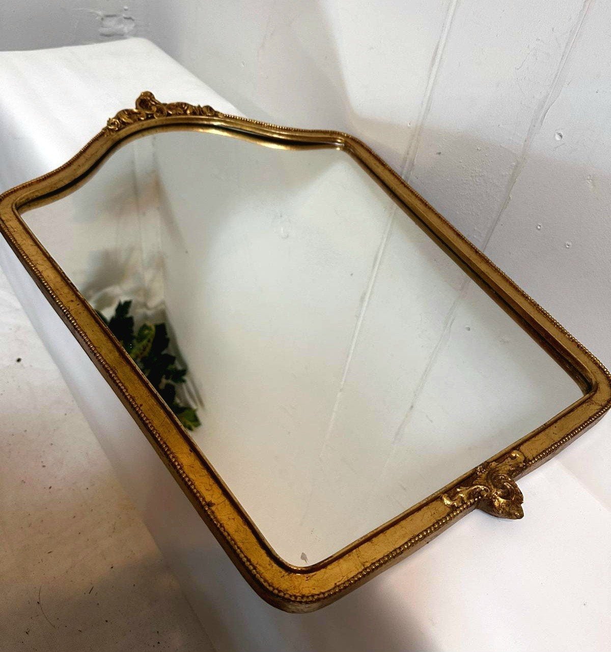 Spiegel Deknudt vintage Hollywood Regency wandspiegel goud, Antiek en Kunst, Ophalen, Overige vormen