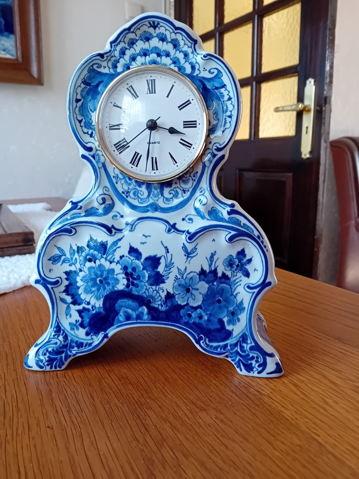 PORCELEYNE FLES KLEINE PENDULE DELFTS BLAUW KLOK, Antiek en Kunst, Ophalen of Verzenden