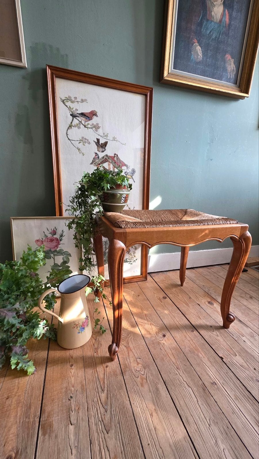 Lucky Vintage MCM kruk of voetenbankje biezen  zitting, Ophalen, Minder dan 50 cm, ., Vintage