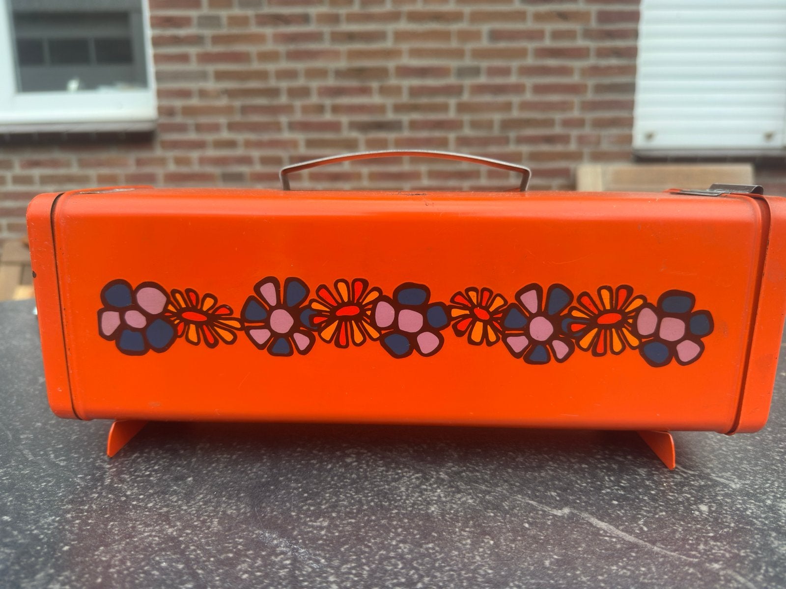 Vintage Oranje Peperkoektrommel met Bloemenpatroon, Ophalen of Verzenden