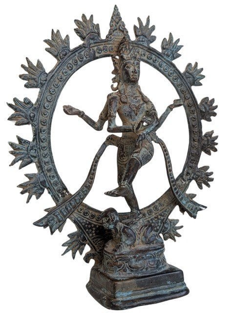 Titel: Antieke bronzen Shiva Nataraja – Indonesië, 082, Gebruikt, 31 cm, Ophalen of Verzenden, Bruin