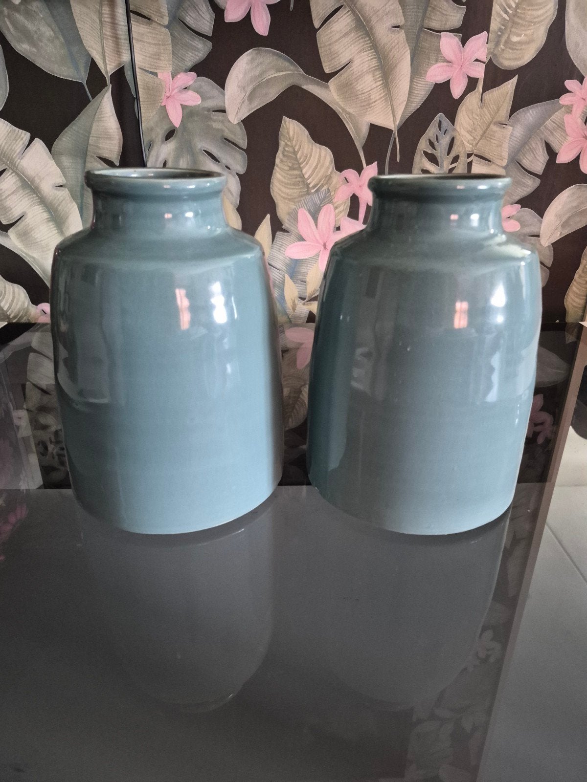 Set van 2 turquoise vazen, Antiek en Kunst, Ophalen of Verzenden