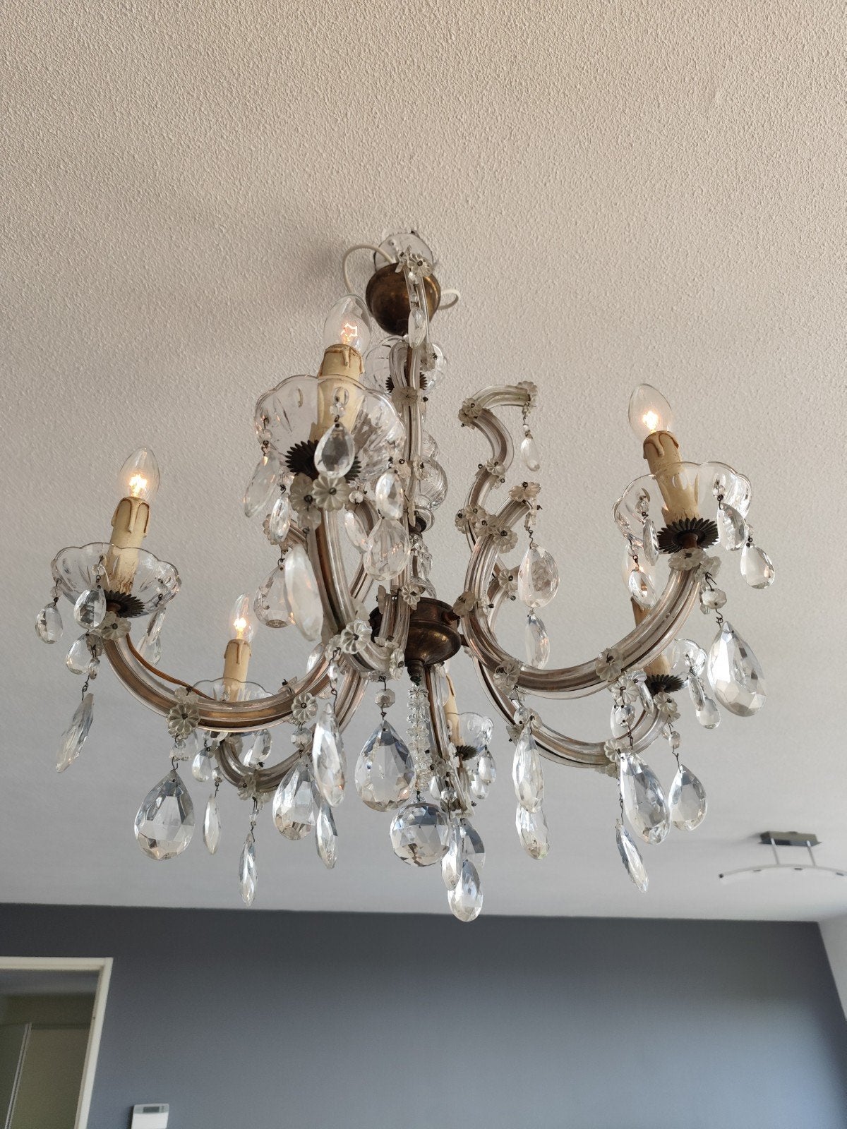 Echt Antieke Franse kroonluchter  + Italiaanse Capodimonte, Ophalen, Gebruikt, E14 (klein)