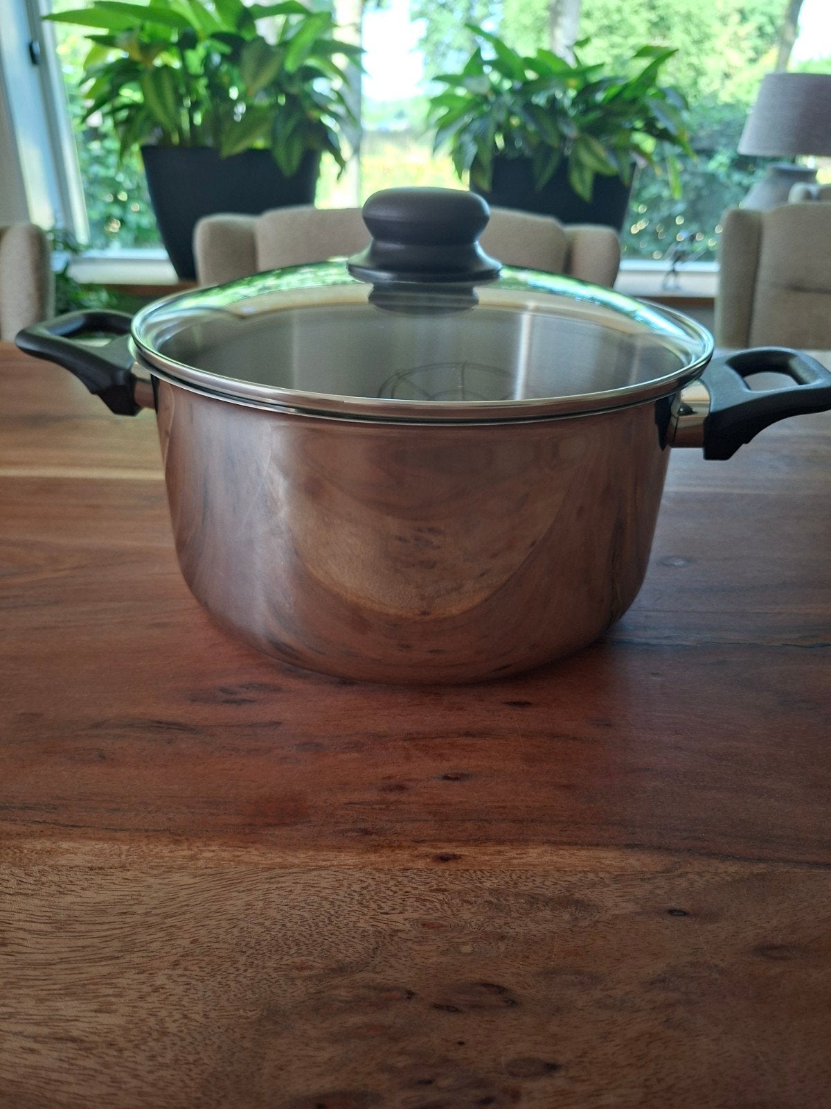 Pan Hema 4,5 liter, Gebruikt, Met deksel, Ophalen of Verzenden, Rvs