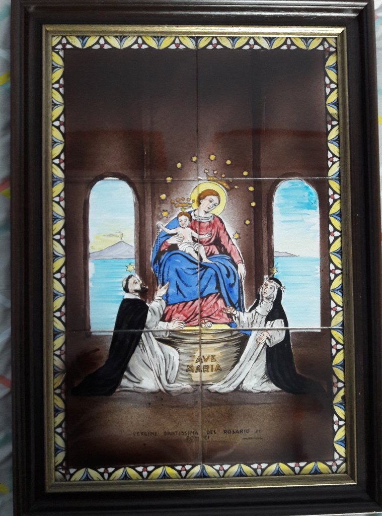 Tegelplateau Maria afb. (Heilige maagd van de Rozenkrans), Antiek en Kunst, Ophalen of Verzenden