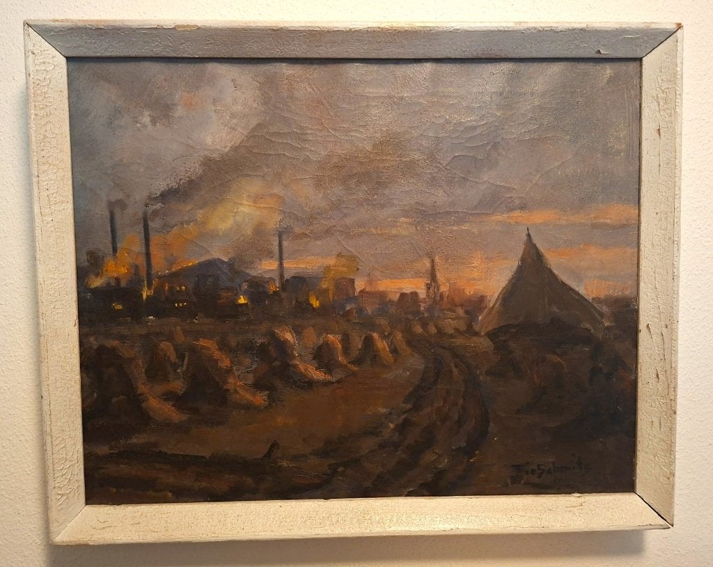 Pie Schmitz : Blik op Staatsmijn Maurits - Geleen, Antiek en Kunst, Kunst | Schilderijen | Klassiek, Landschap, Nederlandse school