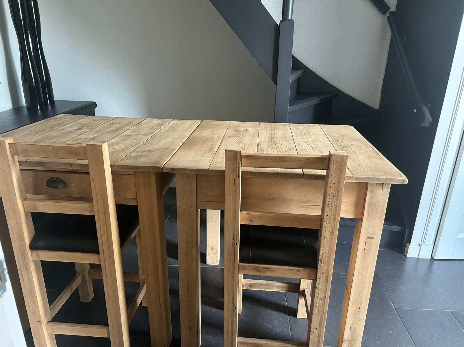 Hoge eet (bar) tafel incl 6 krukken, Ophalen, Gebruikt, Vierkant, 50 tot 100 cm