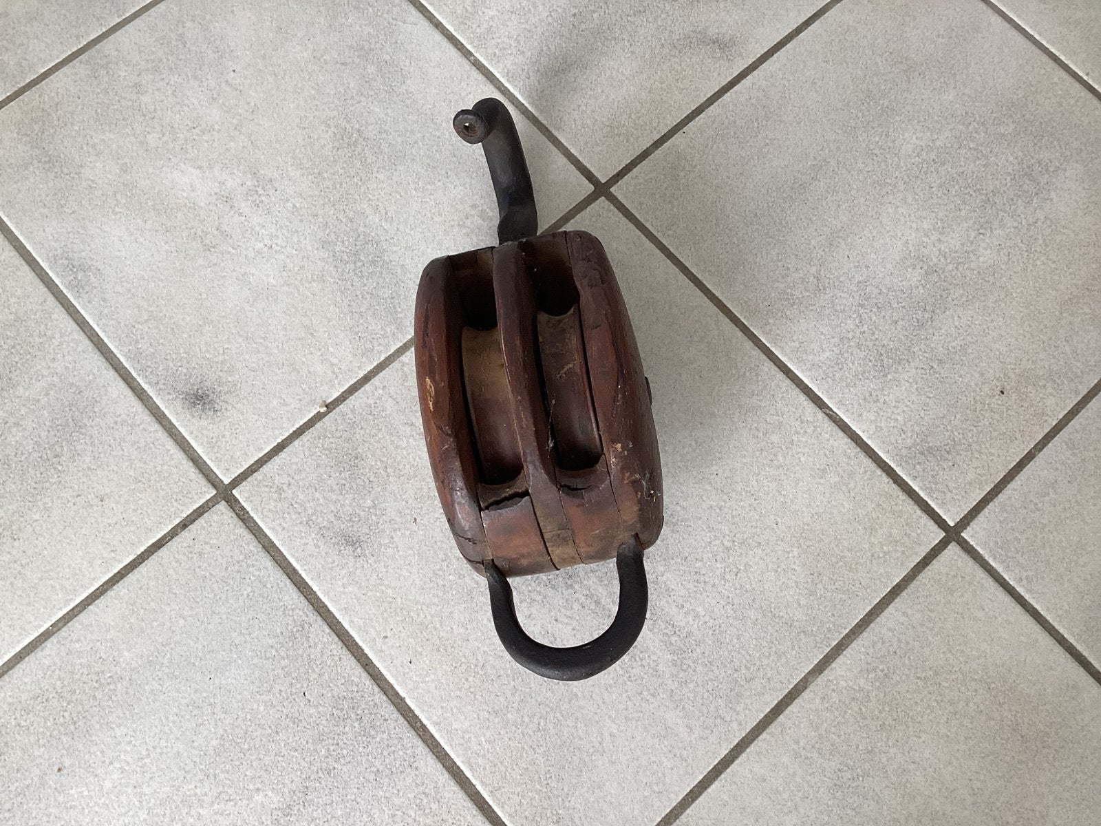 Antieke houten katrol met haak - Maritieme decoratie, Ophalen