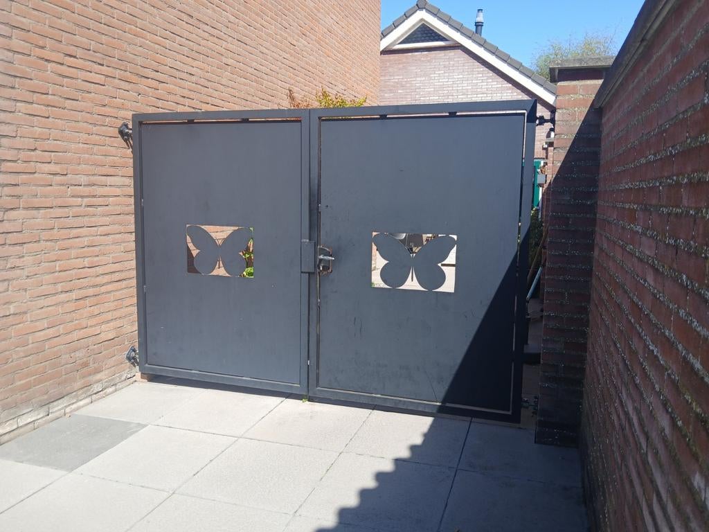 Metalen tuinpoort dubbele deur, Tuin en Terras, Tuinpoorten, Ophalen, Aluminium, Draaipoort, 150 tot 200 cm