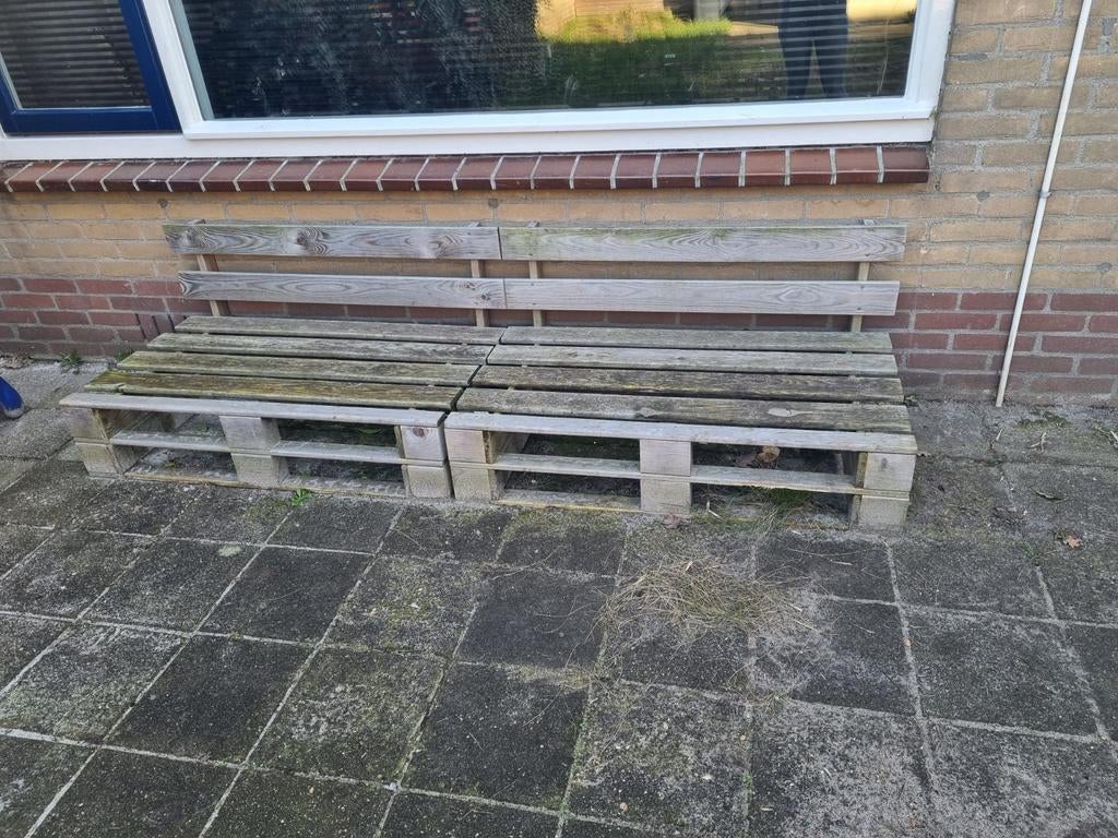 Pallet banken, Tuin en Terras, Tuinsets en Loungesets, Ophalen, 3 zitplaatsen, Zo goed als nieuw, Loungeset