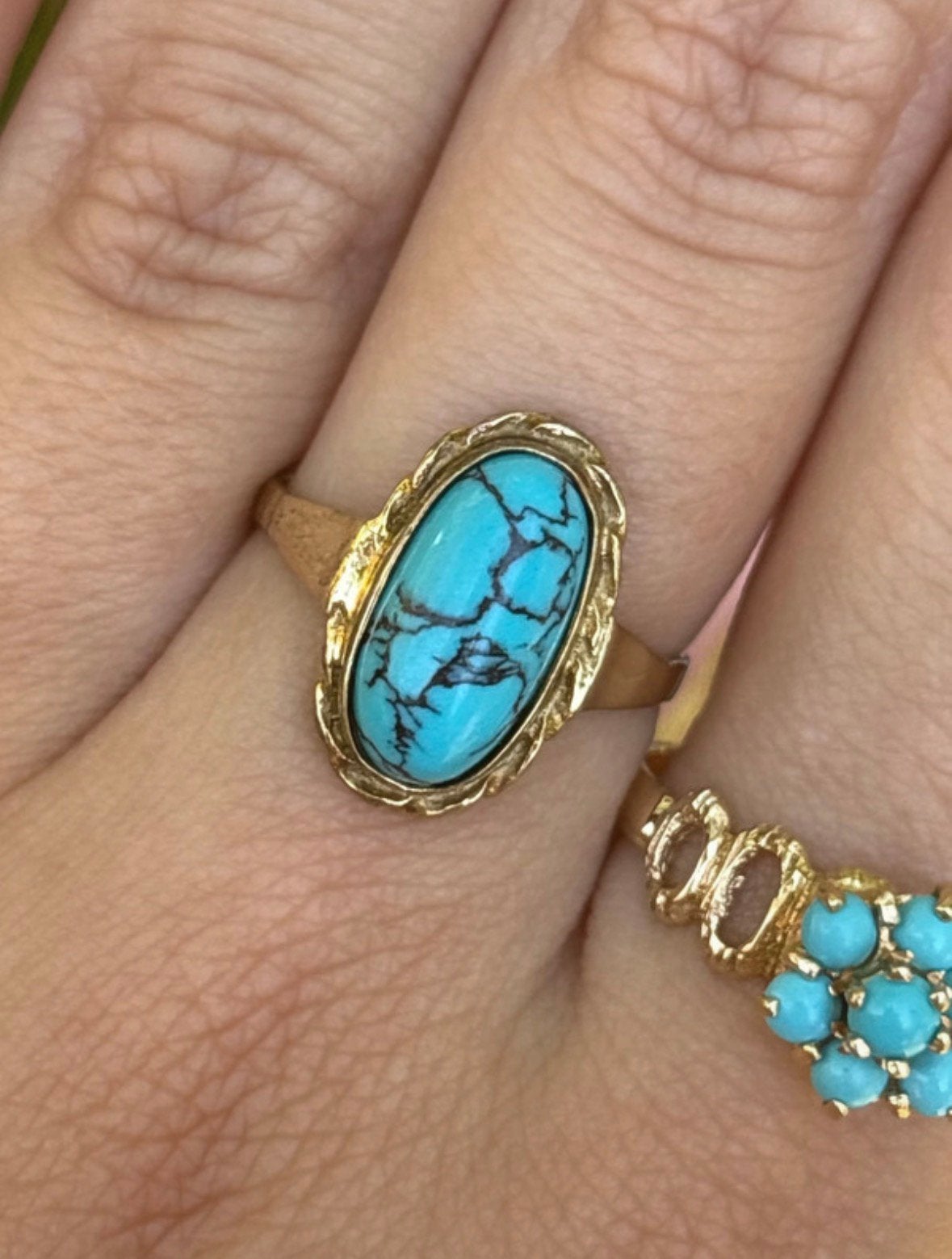 8 karaat gouden ring met turkoois look steen, Sieraden, Tassen en Uiterlijk, Verzenden, Zo goed als nieuw, 17 tot 18, Dame