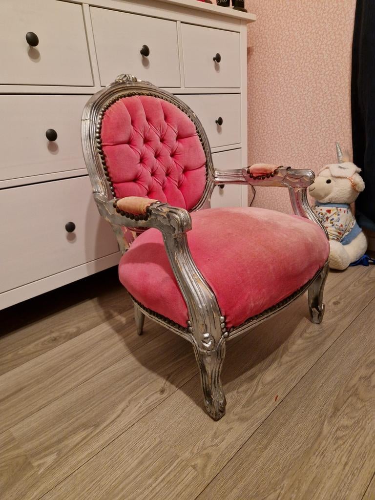 Prachtige prinsessen stoel - Roze met zilveren accenten, Ophalen, Gebruikt, Overige kleuren, Prinsessen, Klassiek, Barok