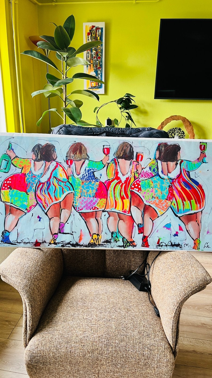 Vrolijke schilderij op canvas, Antiek en Kunst, Ophalen