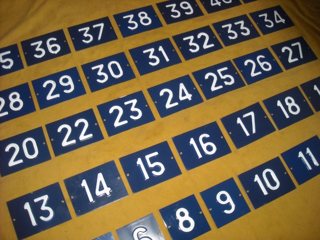 oud blauw huisnummer 3 5 6 8 9 10 11 12 14 15 16 17 18 19 20, Ophalen of Verzenden