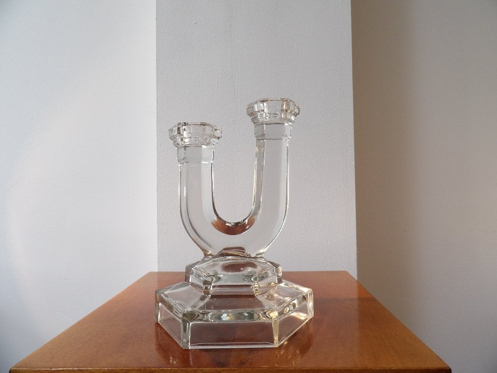 Art Deco Kandelaar Walther & Sohne, transparant glas, Ophalen of Verzenden, Glas