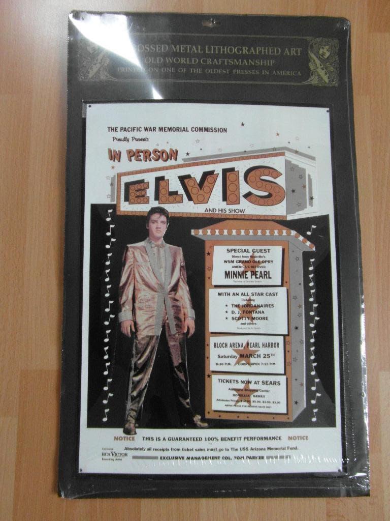 metalen plaat Elvis in gouden pak, tijdschriften en lp's en, Ophalen of Verzenden, Nieuw, Poster, Artwork of Schilderij
