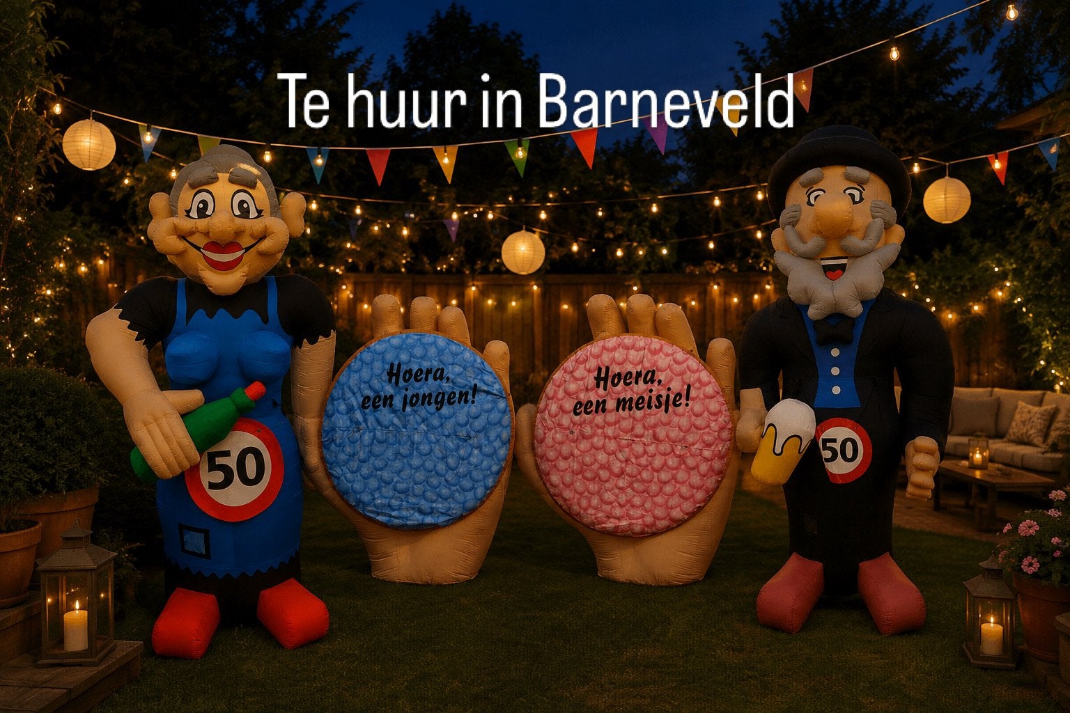 Opblaasfiguren en Geboortebeschuit te huur in Barneveld, Ophalen, Gebruikt, Feestartikel, Abraham of Sarah