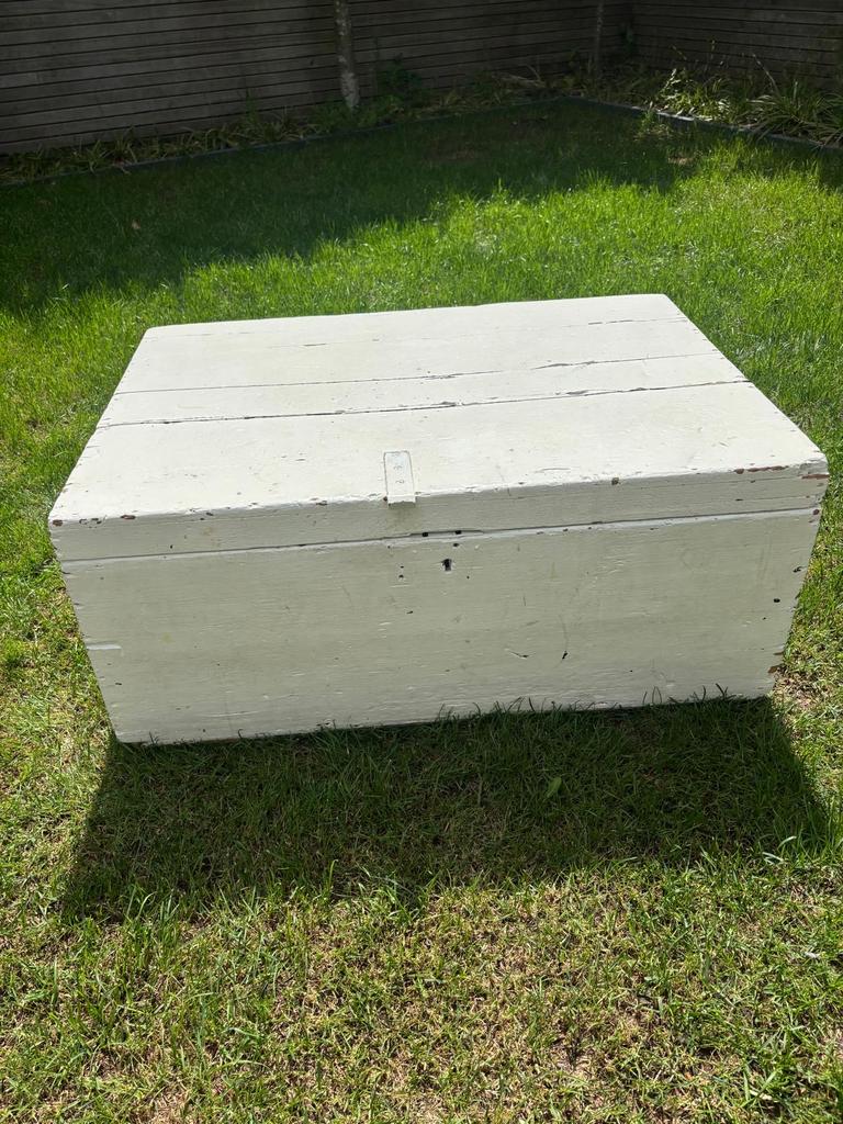 Vintage houten kist - Wit geverfd, Tuin en Terras, Ophalen, Gebruikt, Hout, Overige typen