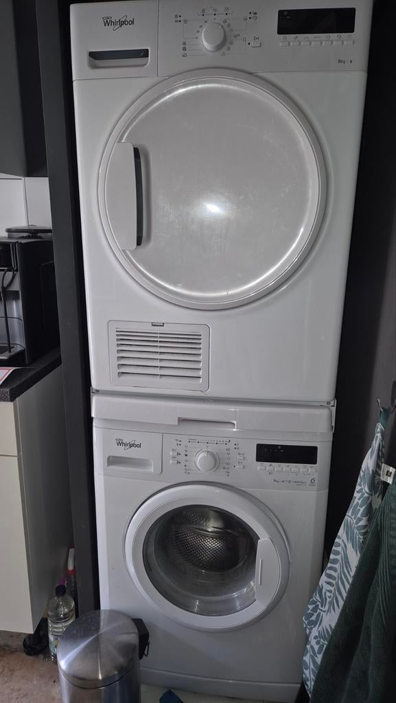 Whirlpool wasmachine en droger set, 6 tot 8 kg, Ophalen, Gebruikt, 95 cm of meer