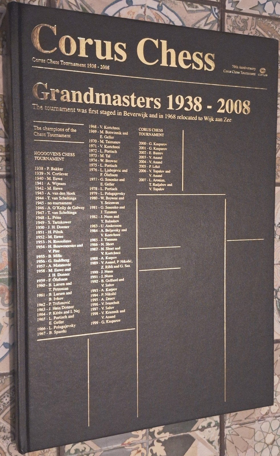 Corus Chess Grandmasters 1938 - 2008 •  Schaaktoernooi Boek, Verzenden, Zo goed als nieuw, Denksport