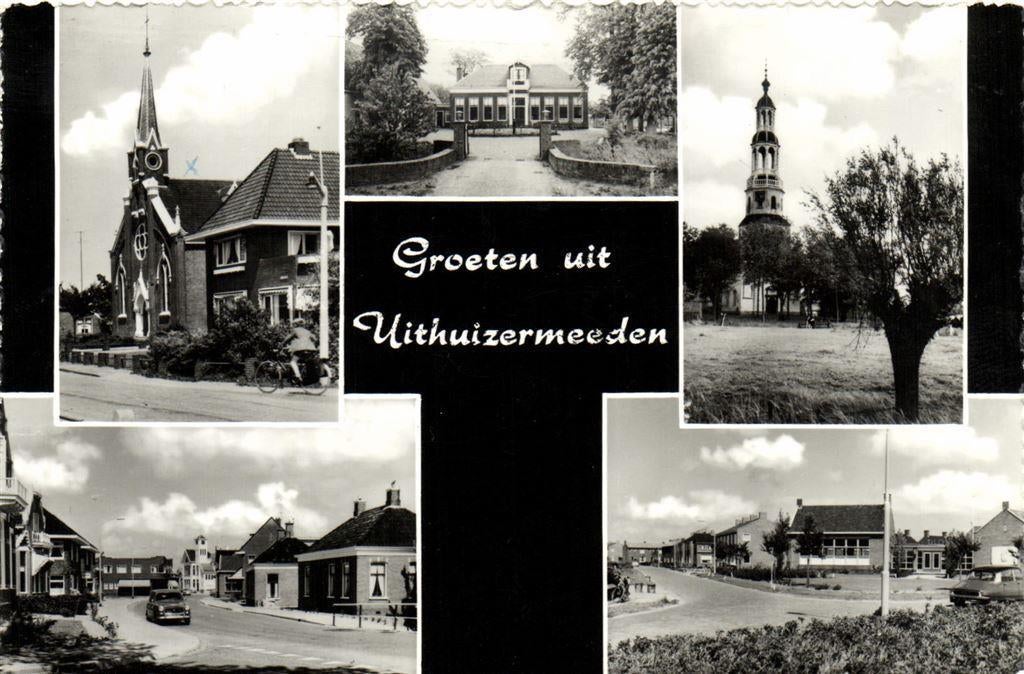 Groeten uit Uithuizermeeden - 5 afb dorp - 1972 gelopen, Verzamelen, Ansichtkaarten | Nederland, Ophalen of Verzenden, Voor 1920