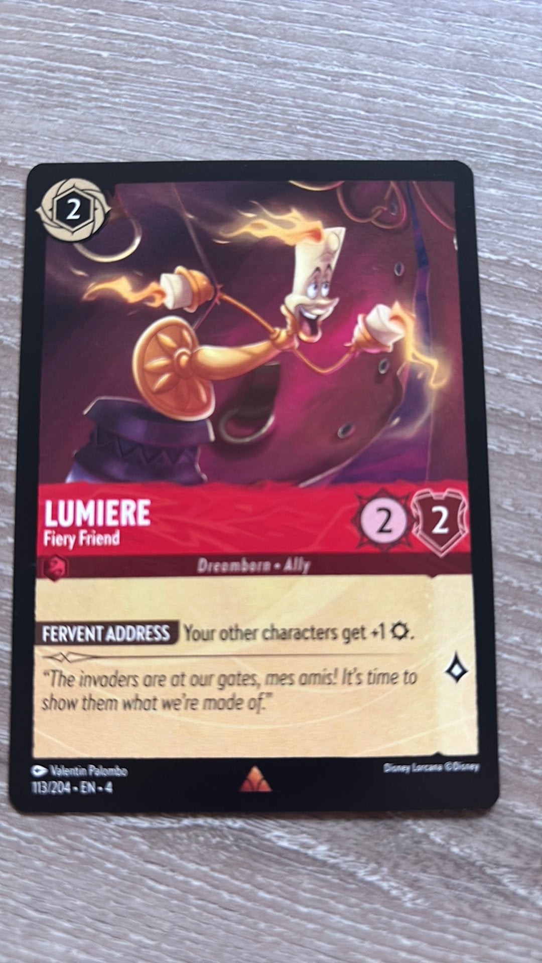 Disney Lorcana Lumiere fiery friend 113-204 4URS nonfoil, Ophalen of Verzenden, Zo goed als nieuw